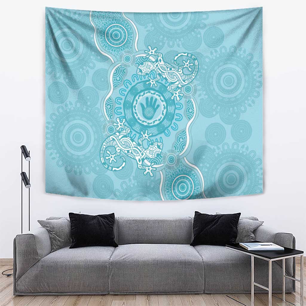 Blue Australia Lizard With Aboriginal Art Tapestry