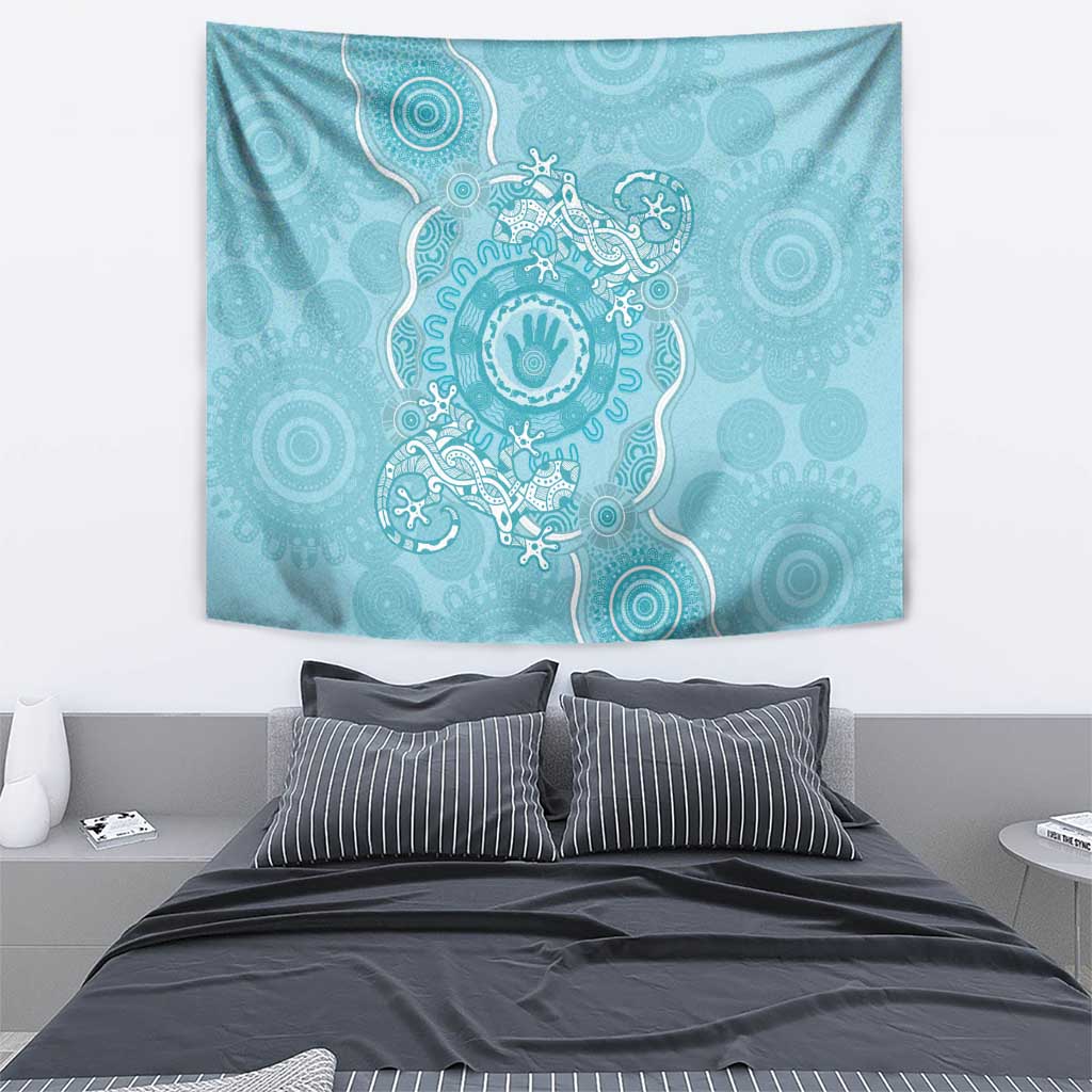 Blue Australia Lizard With Aboriginal Art Tapestry
