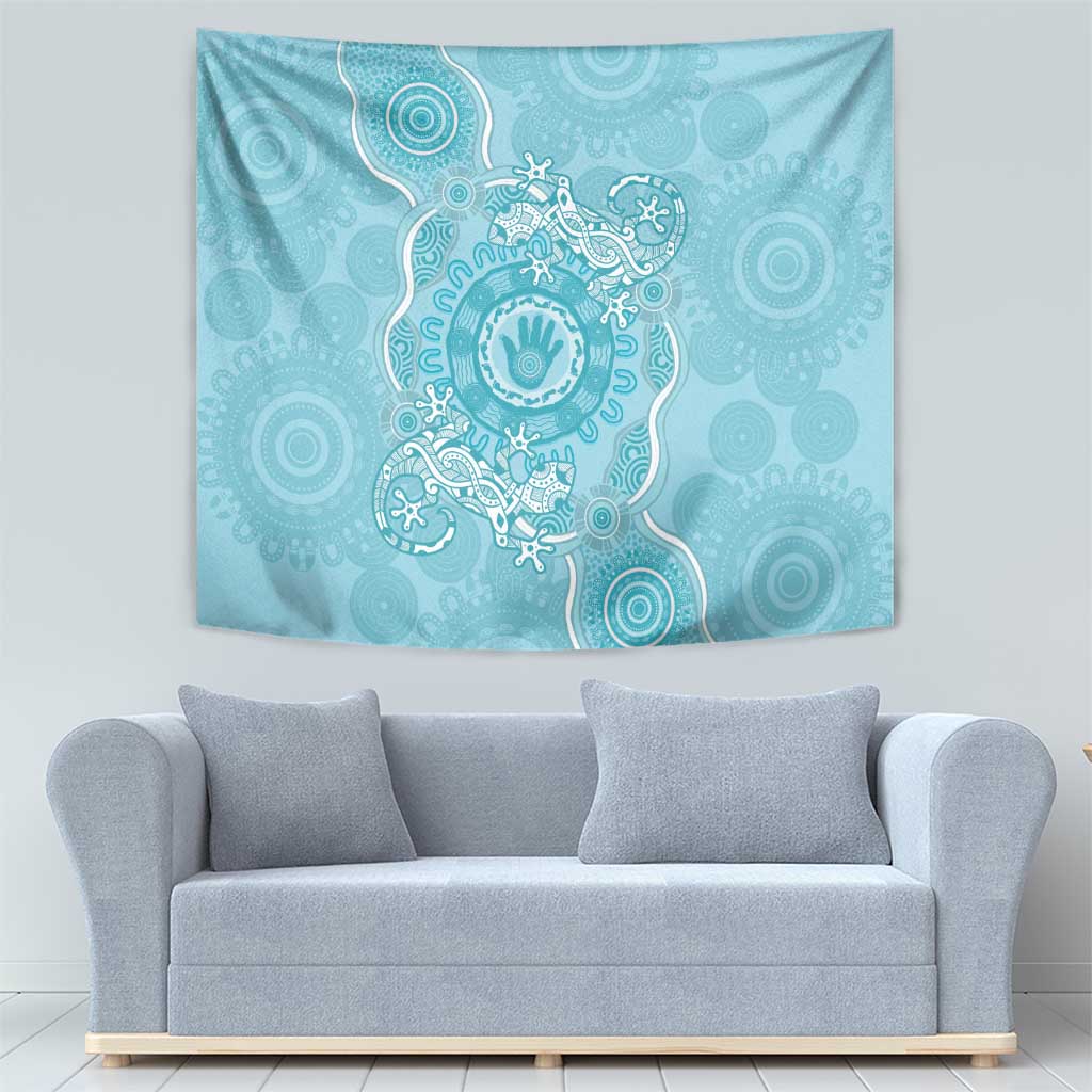 Blue Australia Lizard With Aboriginal Art Tapestry