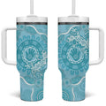 Blue Australia Lizard With Aboriginal Art Tumbler With Handle