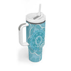 Blue Australia Lizard With Aboriginal Art Tumbler With Handle