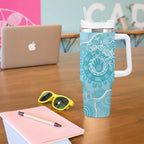 Blue Australia Lizard With Aboriginal Art Tumbler With Handle
