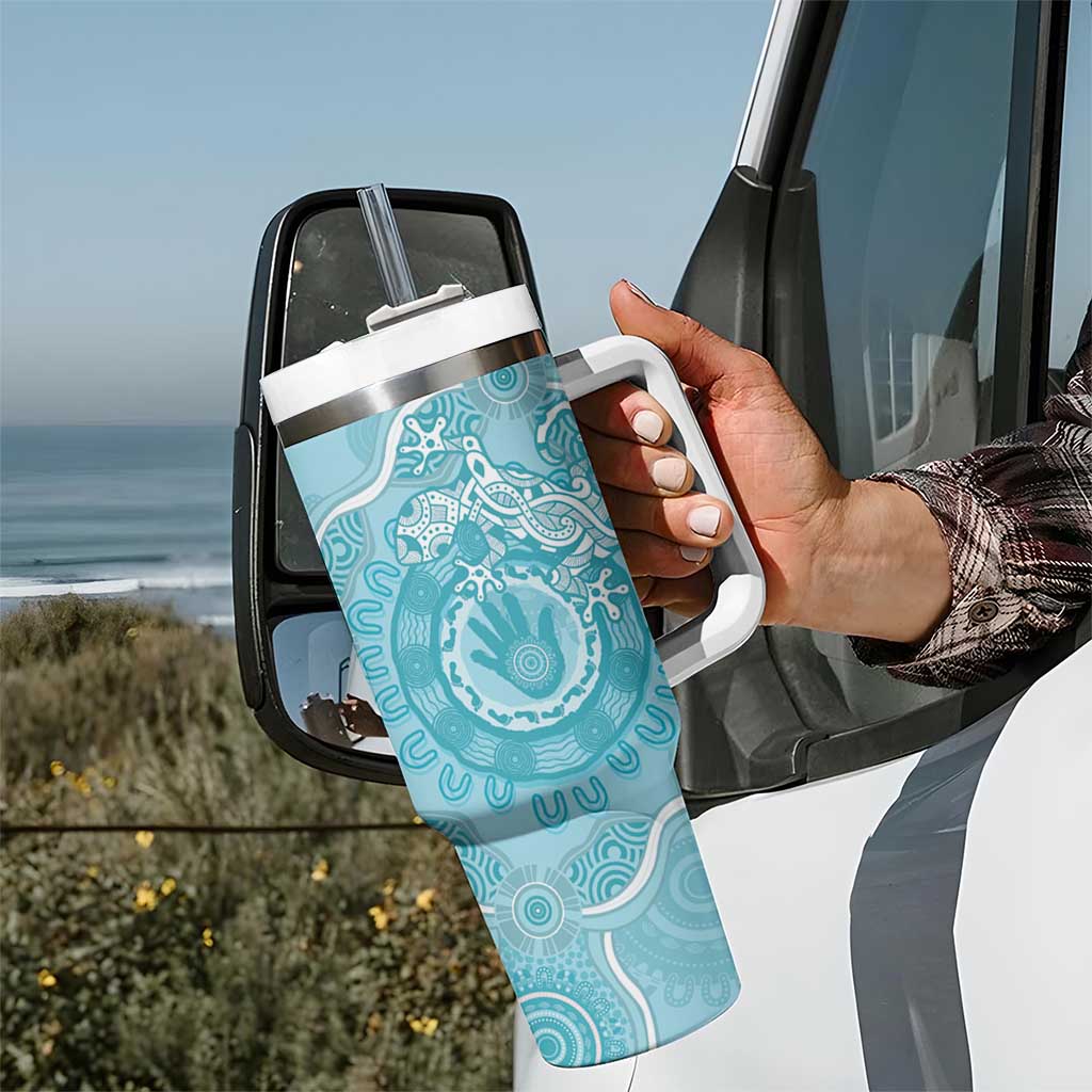 Blue Australia Lizard With Aboriginal Art Tumbler With Handle