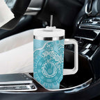 Blue Australia Lizard With Aboriginal Art Tumbler With Handle