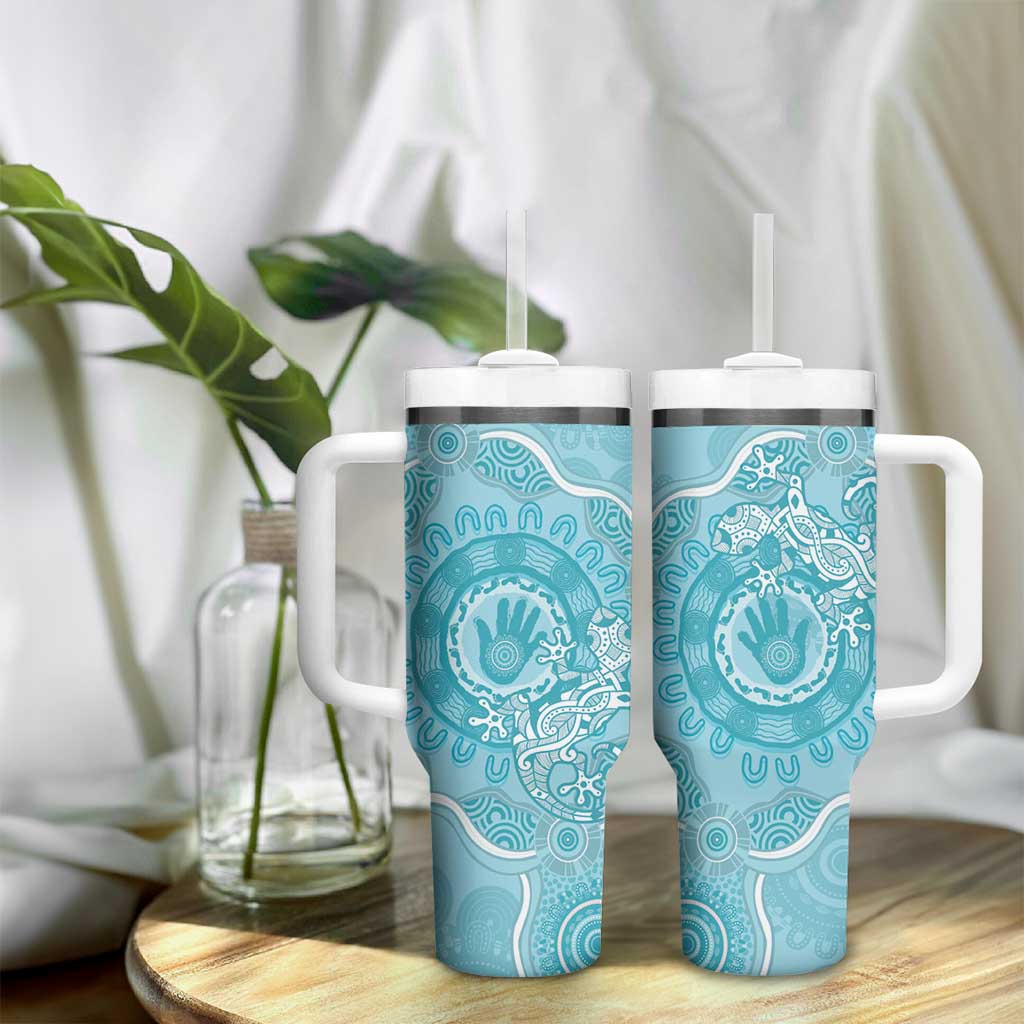 Blue Australia Lizard With Aboriginal Art Tumbler With Handle