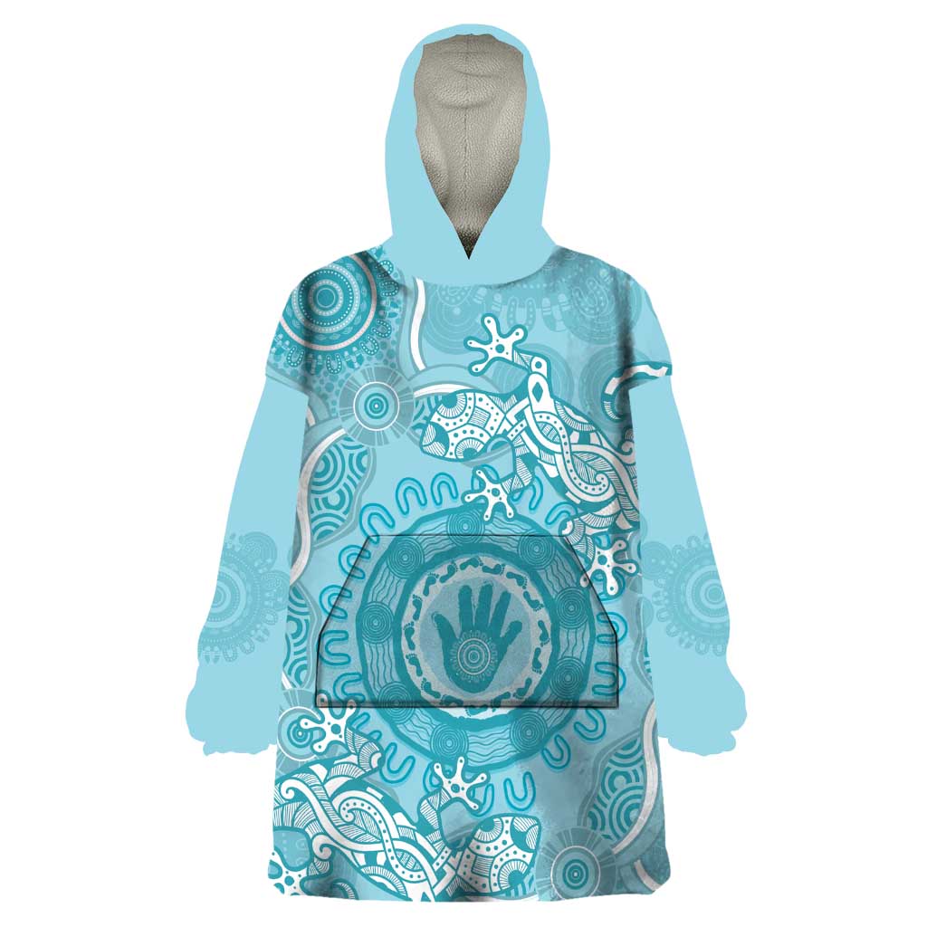 Blue Australia Lizard With Aboriginal Art Wearable Blanket Hoodie