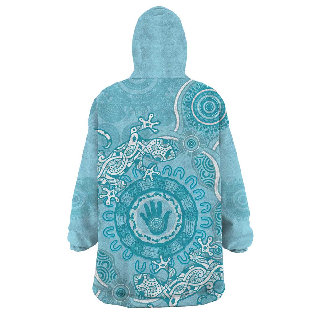 Blue Australia Lizard With Aboriginal Art Wearable Blanket Hoodie