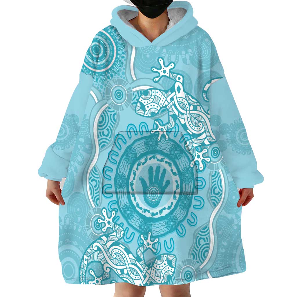 Blue Australia Lizard With Aboriginal Art Wearable Blanket Hoodie