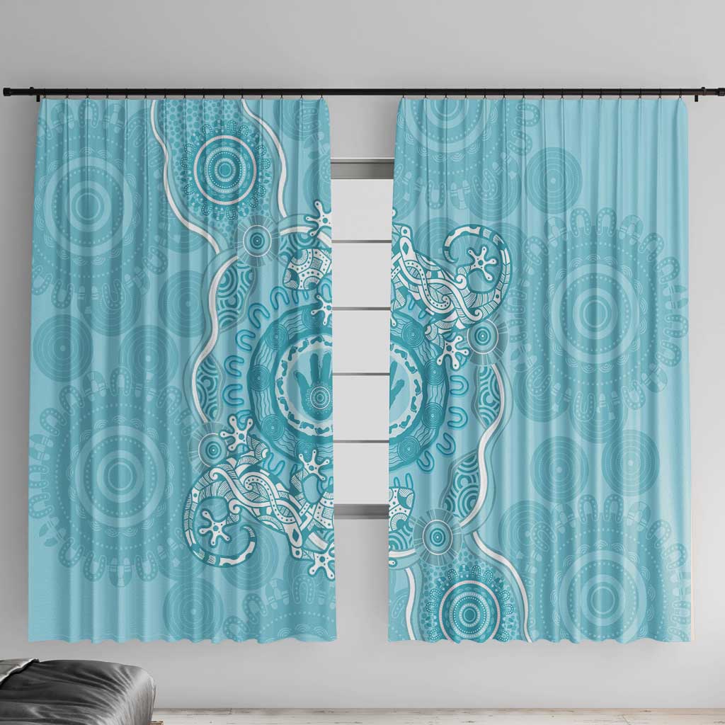 Blue Australia Lizard With Aboriginal Art Window Curtain