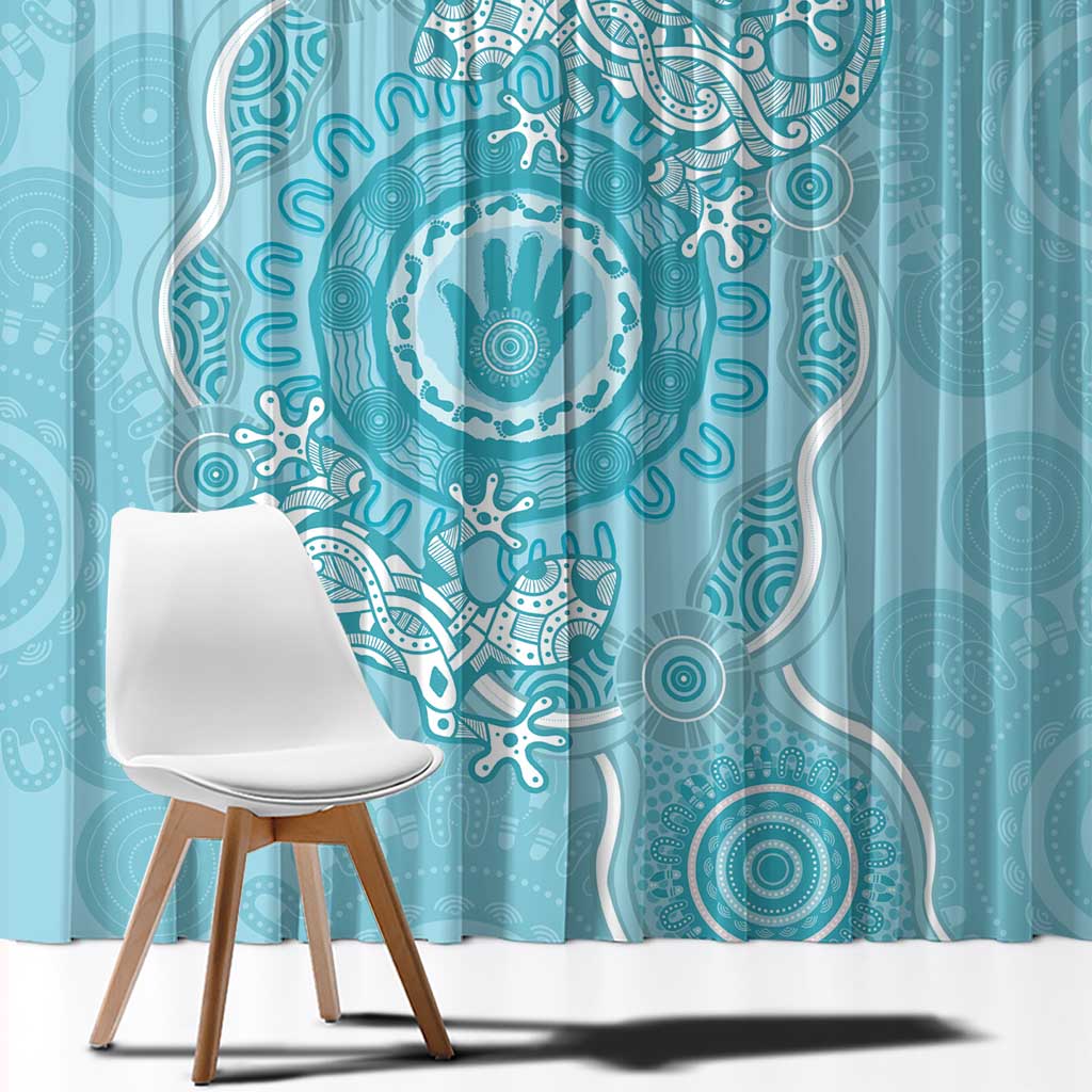 Blue Australia Lizard With Aboriginal Art Window Curtain