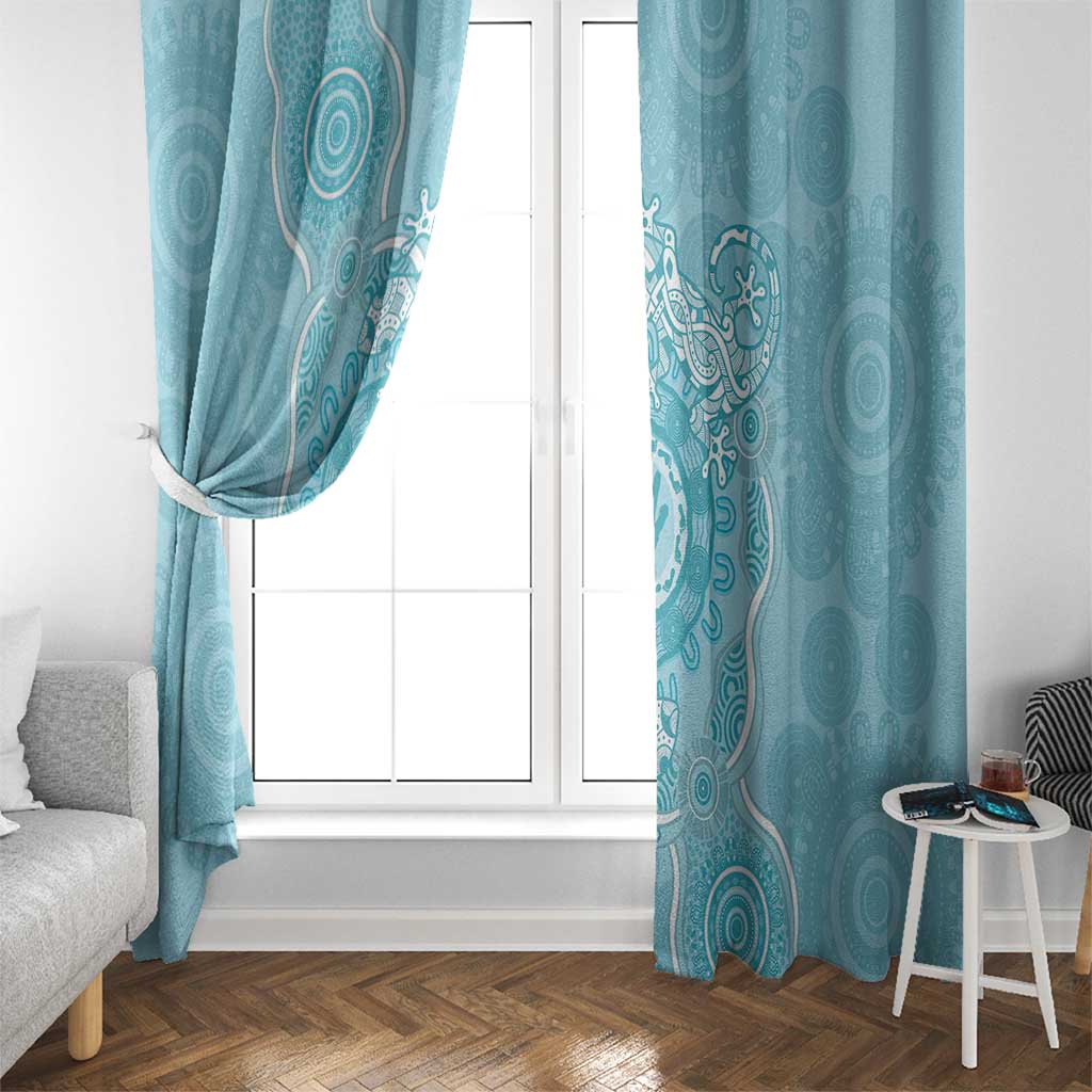 Blue Australia Lizard With Aboriginal Art Window Curtain