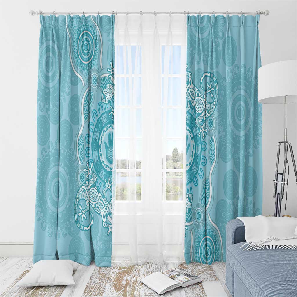 Blue Australia Lizard With Aboriginal Art Window Curtain