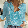 Blue Australia Lizard With Aboriginal Art Women Casual Shirt