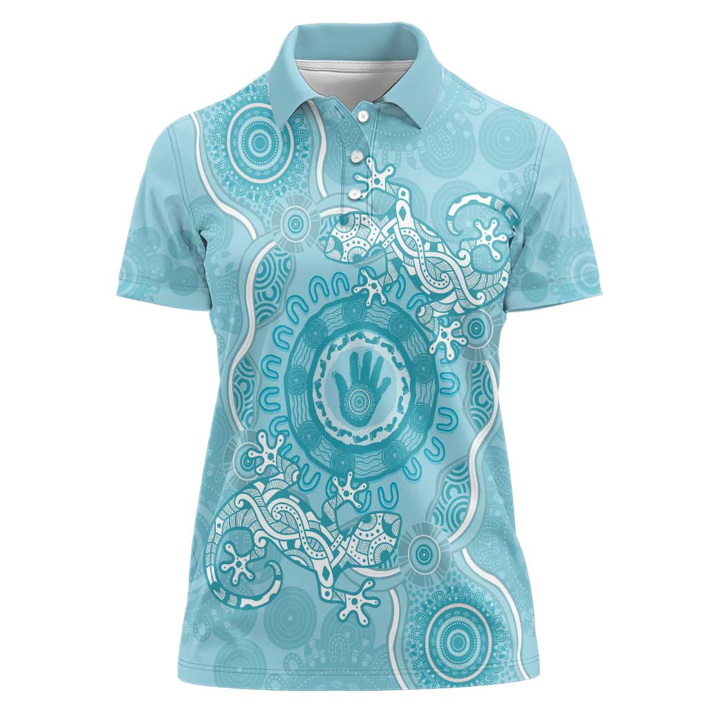 Blue Australia Lizard With Aboriginal Art Women Polo Shirt