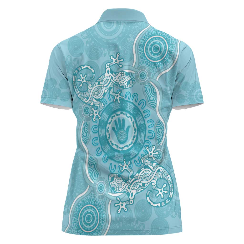 Blue Australia Lizard With Aboriginal Art Women Polo Shirt