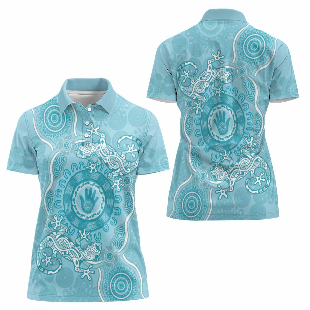Blue Australia Lizard With Aboriginal Art Women Polo Shirt
