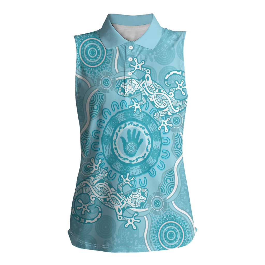 Blue Australia Lizard With Aboriginal Art Women Sleeveless Polo Shirt