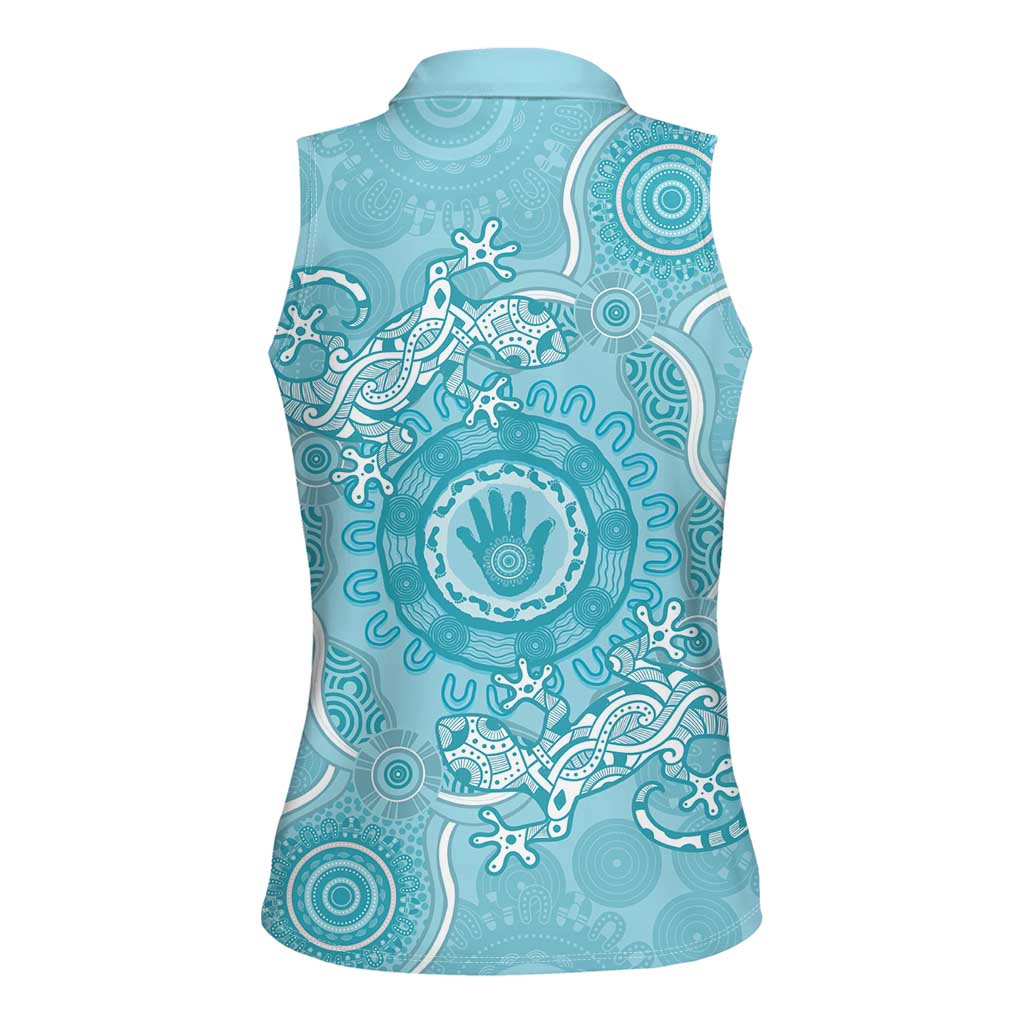 Blue Australia Lizard With Aboriginal Art Women Sleeveless Polo Shirt