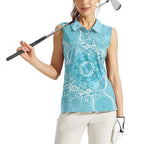 Blue Australia Lizard With Aboriginal Art Women Sleeveless Polo Shirt