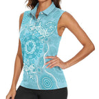 Blue Australia Lizard With Aboriginal Art Women Sleeveless Polo Shirt