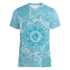 Blue Australia Lizard With Aboriginal Art Women V-Neck T-Shirt