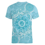 Blue Australia Lizard With Aboriginal Art Women V-Neck T-Shirt