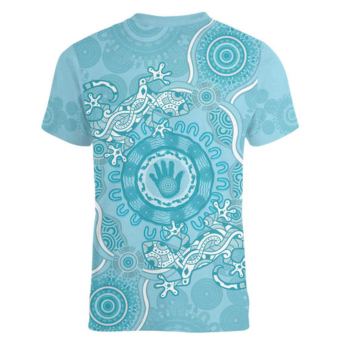Blue Australia Lizard With Aboriginal Art Women V-Neck T-Shirt