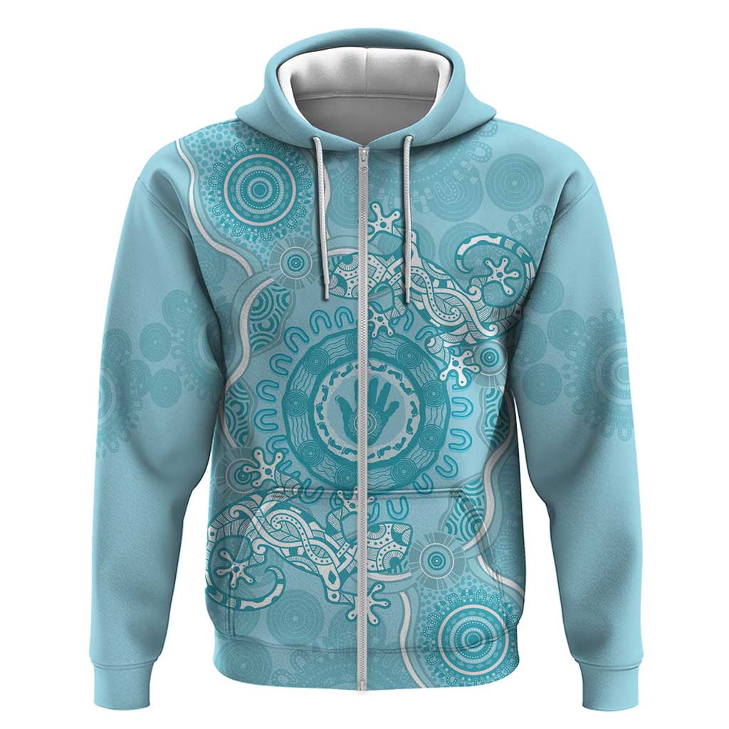 Blue Australia Lizard With Aboriginal Art Zip Hoodie