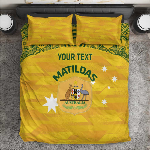 Custom Australia Matildas Bedding Set National Color Indigenous Art
