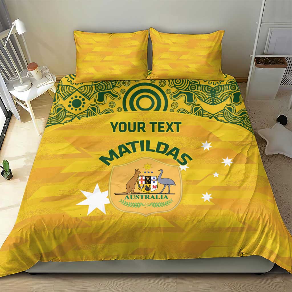 Custom Australia Matildas Bedding Set National Color Indigenous Art