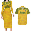 Custom Australia Matildas Couples Matching Long Sleeve Bodycon Dress and Hawaiian Shirt National Color Indigenous Art