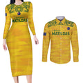 Custom Australia Matildas Couples Matching Long Sleeve Bodycon Dress and Long Sleeve Button Shirt National Color Indigenous Art