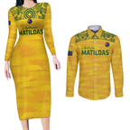 Custom Australia Matildas Couples Matching Long Sleeve Bodycon Dress and Long Sleeve Button Shirt National Color Indigenous Art