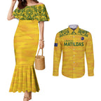 Custom Australia Matildas Couples Matching Mermaid Dress and Long Sleeve Button Shirt National Color Indigenous Art