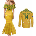 Custom Australia Matildas Couples Matching Mermaid Dress and Long Sleeve Button Shirt National Color Indigenous Art