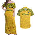 Custom Australia Matildas Couples Matching Off Shoulder Maxi Dress and Hawaiian Shirt National Color Indigenous Art
