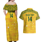 Custom Australia Matildas Couples Matching Off Shoulder Maxi Dress and Hawaiian Shirt National Color Indigenous Art