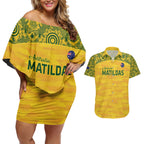Custom Australia Matildas Couples Matching Off Shoulder Short Dress and Hawaiian Shirt National Color Indigenous Art