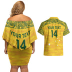 Custom Australia Matildas Couples Matching Off Shoulder Short Dress and Hawaiian Shirt National Color Indigenous Art