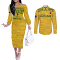 Custom Australia Matildas Couples Matching Off The Shoulder Long Sleeve Dress and Long Sleeve Button Shirt National Color Indigenous Art