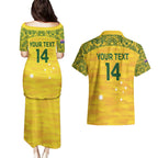 Custom Australia Matildas Couples Matching Puletasi and Hawaiian Shirt National Color Indigenous Art