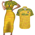 Custom Australia Matildas Couples Matching Short Sleeve Bodycon Dress and Hawaiian Shirt National Color Indigenous Art