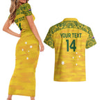 Custom Australia Matildas Couples Matching Short Sleeve Bodycon Dress and Hawaiian Shirt National Color Indigenous Art