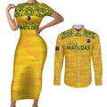 Custom Australia Matildas Couples Matching Short Sleeve Bodycon Dress and Long Sleeve Button Shirt National Color Indigenous Art