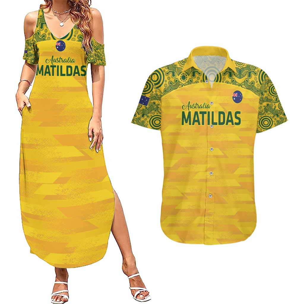 Custom Australia Matildas Couples Matching Summer Maxi Dress and Hawaiian Shirt National Color Indigenous Art