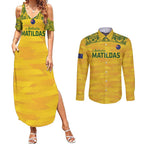Custom Australia Matildas Couples Matching Summer Maxi Dress and Long Sleeve Button Shirt National Color Indigenous Art