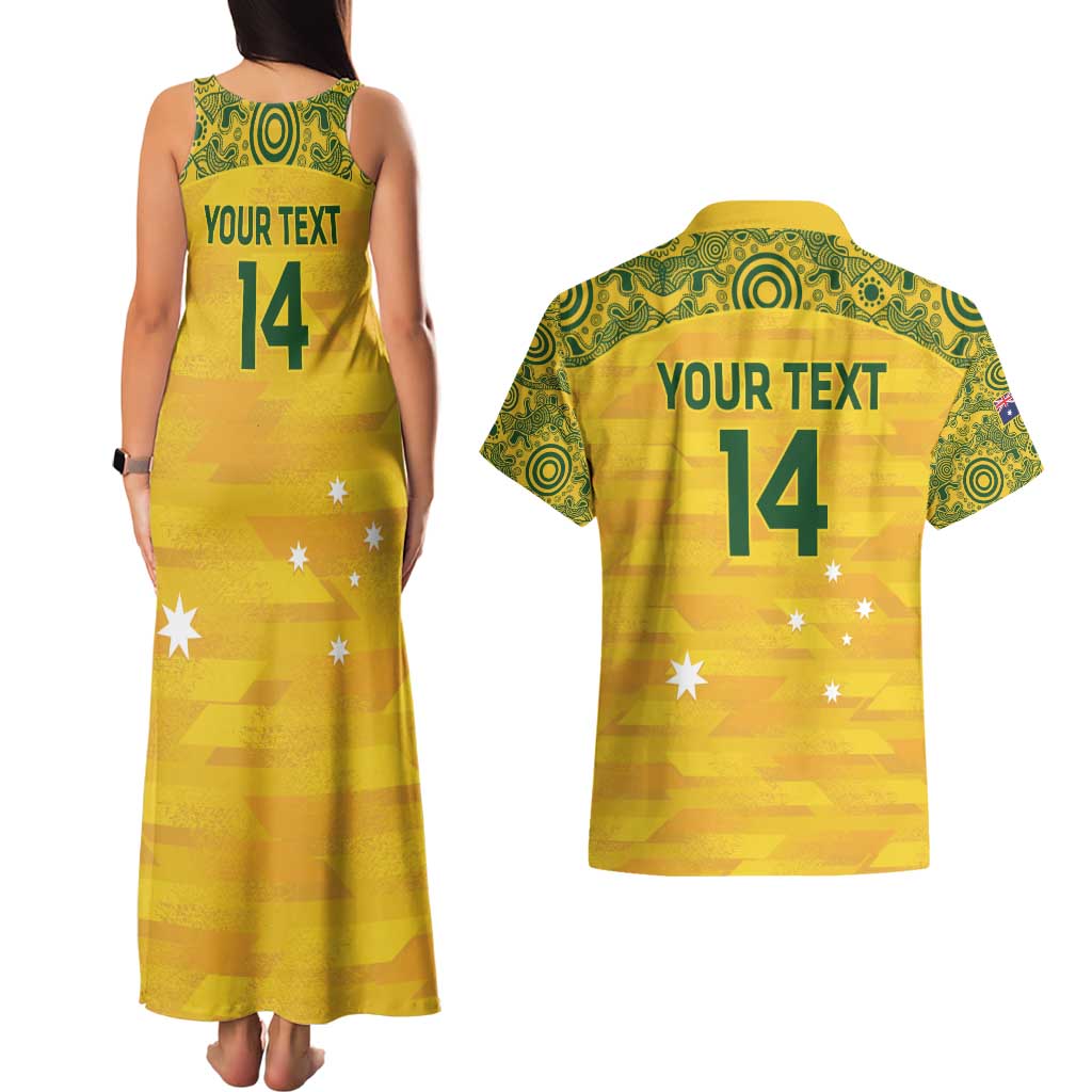 Custom Australia Matildas Couples Matching Tank Maxi Dress and Hawaiian Shirt National Color Indigenous Art