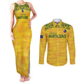 Custom Australia Matildas Couples Matching Tank Maxi Dress and Long Sleeve Button Shirt National Color Indigenous Art