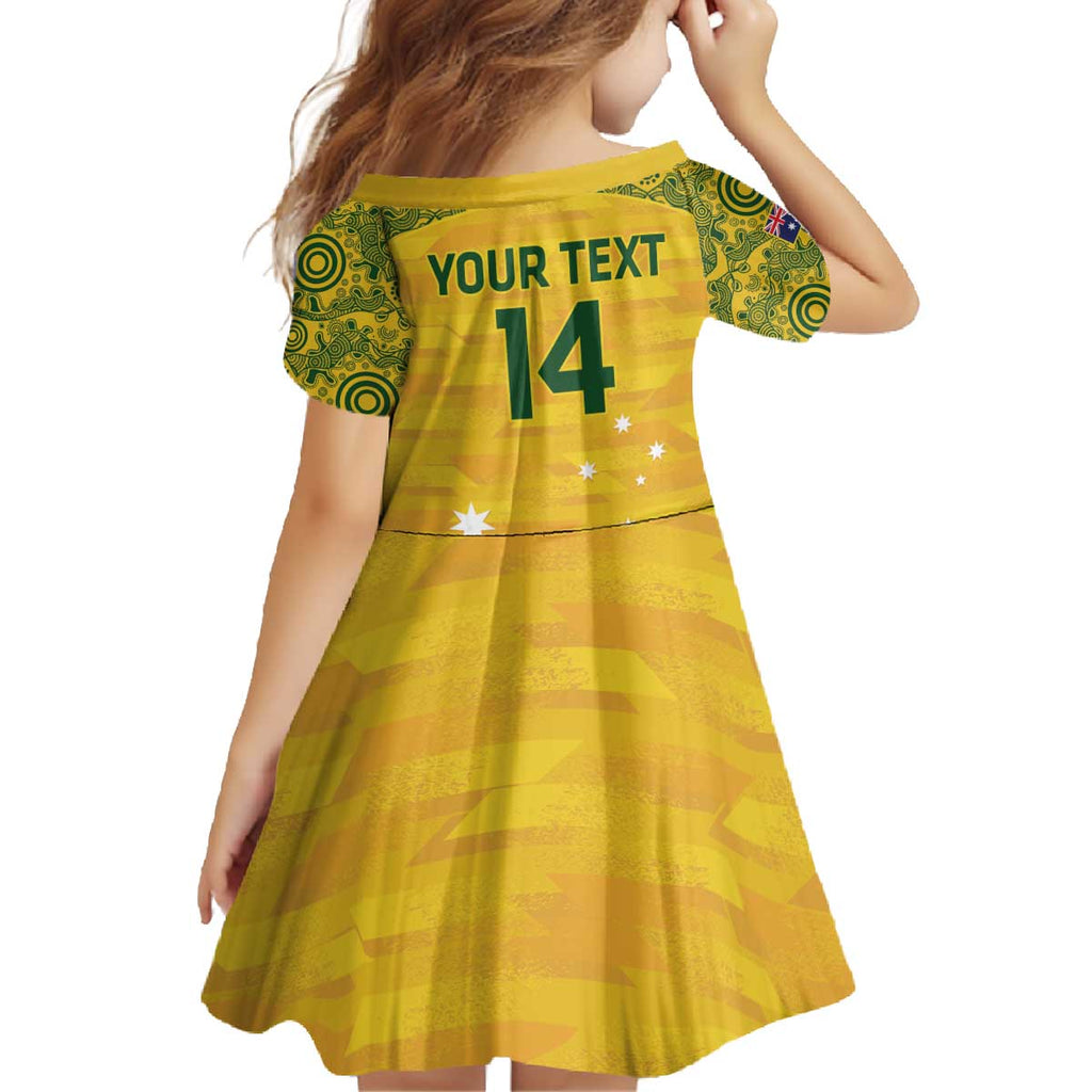 Custom Australia Matildas Family Matching Off The Shoulder Long Sleeve Dress and Hawaiian Shirt National Color Indigenous Art