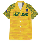 Custom Australia Matildas Family Matching Off The Shoulder Long Sleeve Dress and Hawaiian Shirt National Color Indigenous Art